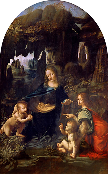 Leonardo da Vinci: Virgin of the Rocks, c. 1483-1486. The mystery of new life in the loving, golden light of a spiritual presence that is, at the same time, entirely human and emotionally accessible.