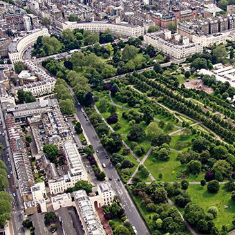 Aerial view of Regent’s Park and Park Crescent